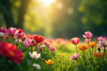 Fototapeta premium Gentle Morning Light Falls on a Blooming Garden, morning, flowers