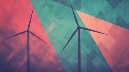 Abstract Wind Turbines in Colorful Geometric Background Artwork