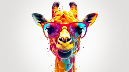 Colorful Giraffe Wearing Sunglasses