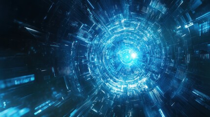 A futuristic digital vortex swirling in blue tones, symbolizing advanced technology and innovation. Ideal for tech-related projects and concepts.