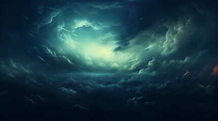 Dark Teal Cloudy Night Sky with Clouds