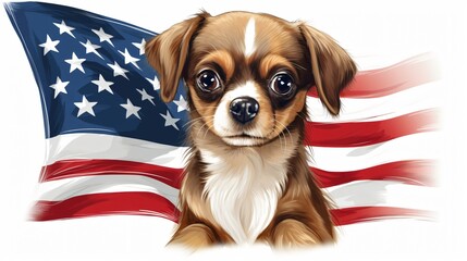 Patriotic Dog with American Flag Celebrating Independence Day