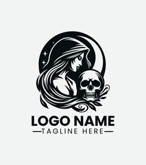 Woman and Skull Logo Design, Dark Beauty Logo, Gothic Woman, Femme Fatale, Skull Girl