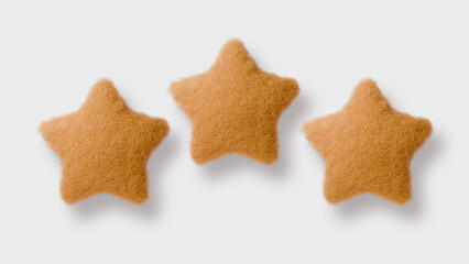 Set 3D of three wool felt star toys in soft yellow hue. Perfect for children's decor, gifts, or cozy styling.