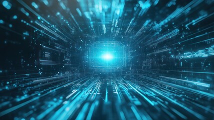 A futuristic view of data streams flowing at high speed, creating a sense of immersion in digital landscapes and advanced technology concepts.