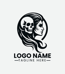 Woman and Skull Logo Design, Dark Beauty Logo, Gothic Woman, Femme Fatale, Skull Girl