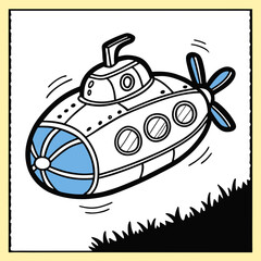 A vibrant, detailed close-up of a yellow toy submarine with a spinning propeller, showcasing its intricate design and playful features.