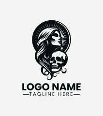 Woman and Skull Logo Design, Dark Beauty Logo, Gothic Woman, Femme Fatale, Skull Girl