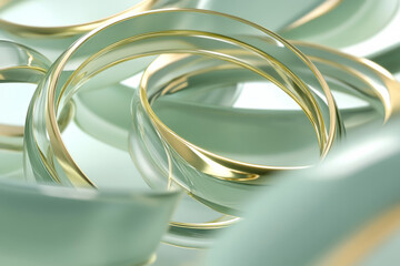 futuristic rings in light green and gold, continuously shifting and expanding, evoking a sense of motion and modern design.