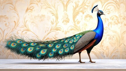Majestic Peacock Displaying Vibrant Feathers Against Elegant Background