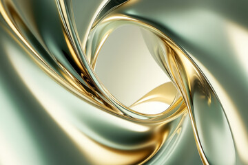 Obraz premium glowing abstract shapes in light green and gold, moving smoothly and creating an elegant, dynamic background.