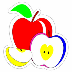 Playful Apple Illustration: Red, Yellow, Sliced.