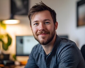 Obraz premium Portrait of a happy smiling man in his home office