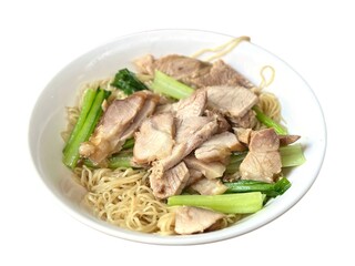 Barbecued Pork Noodles, or Ba Mee Moo Daeng, is a popular Thai dish featuring thin, springy egg noodles served with slices of tender, red barbecued pork. 