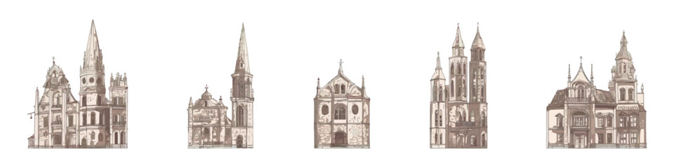 Fototapeta premium Line drawn house. City graphic. Vector illustration. Vintage building.