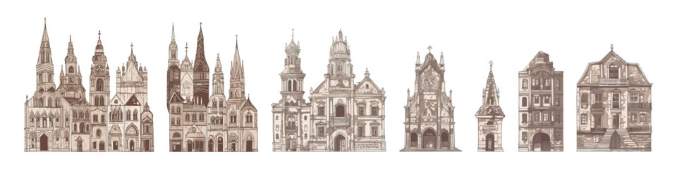 Fototapeta premium Line drawn house. City graphic. Vector illustration. Vintage building.