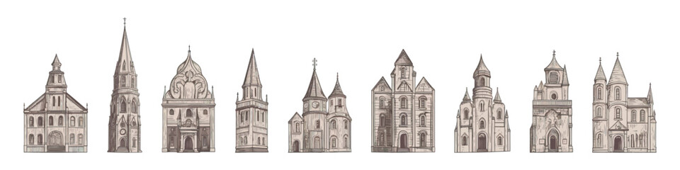 Obraz premium Line drawn house. City graphic. Vector illustration. Vintage building.