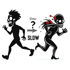 Illustrative comparison of slow, shambling zombies versus fast, sprinting zombies in a post-apocalyptic setting. Show contrasting movement and decay levels.