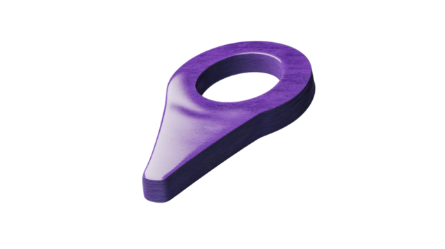 Purple 3d location pin icon on transparent background representing gps and navigation