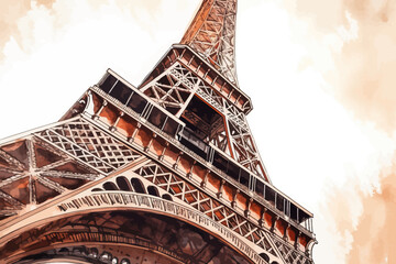 Watercolor elf tower. Paris illustration.