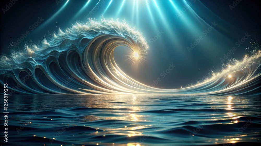 Poster enchanted ocean wave with sparkling crest and sunlit reflections