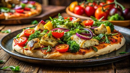 Oslo Cafe Focaccia: Macro Shot of Chicken & Vegetable Focaccia on a Plate