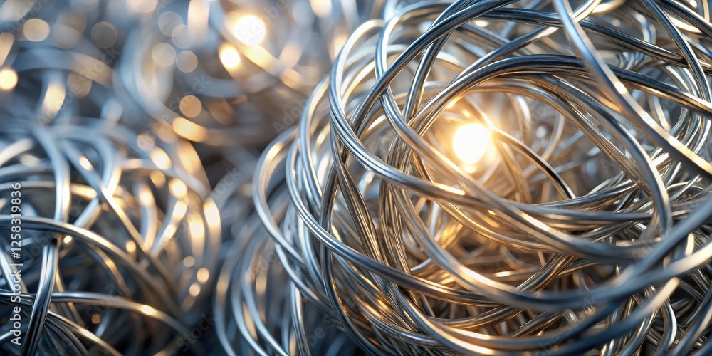 Poster Abstract Metallic Wire Entanglement A Close-Up Study of Intertwined Metal Loops Illuminated by Soft Light