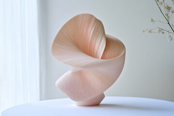 graceful twisting form in light pink, gently rotating and creating a sense of effortless elegance.