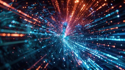 A mesmerizing abstract representation of light rays, showcasing vibrant colors of blue and orange, symbolizing energy and innovation in technology.