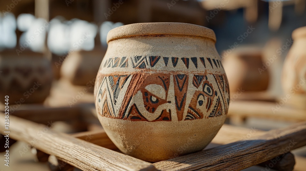 Poster handicrafts pottery technique concept. decorative pottery with intricate patterns and textures.