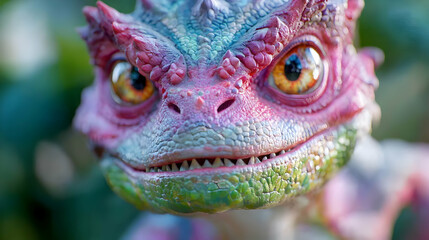 Fototapeta premium Fantasy dragon portrait, forest background, children's book illustration
