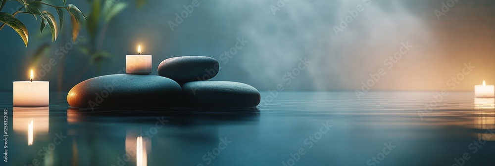 Aufkleber relaxing spa atmosphere with smooth massage stones and soft candlelight inviting tranquility and pea