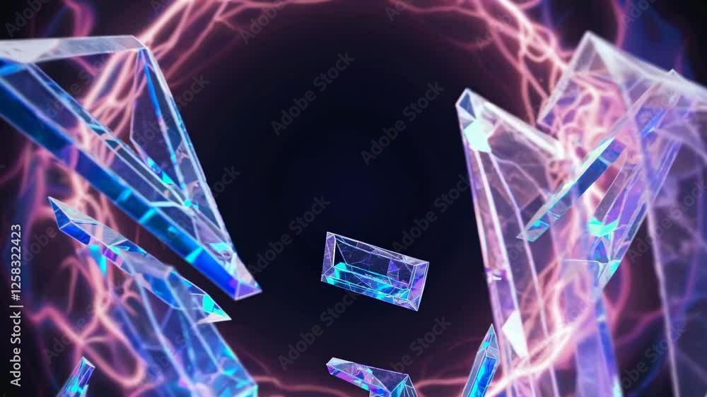 Poster explore a mesmerizing visual journey through vibrant crystalline structures and energetic patterns