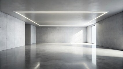 Modern Empty Industrial Loft Space with Polished Concrete Floor and Recessed Lighting