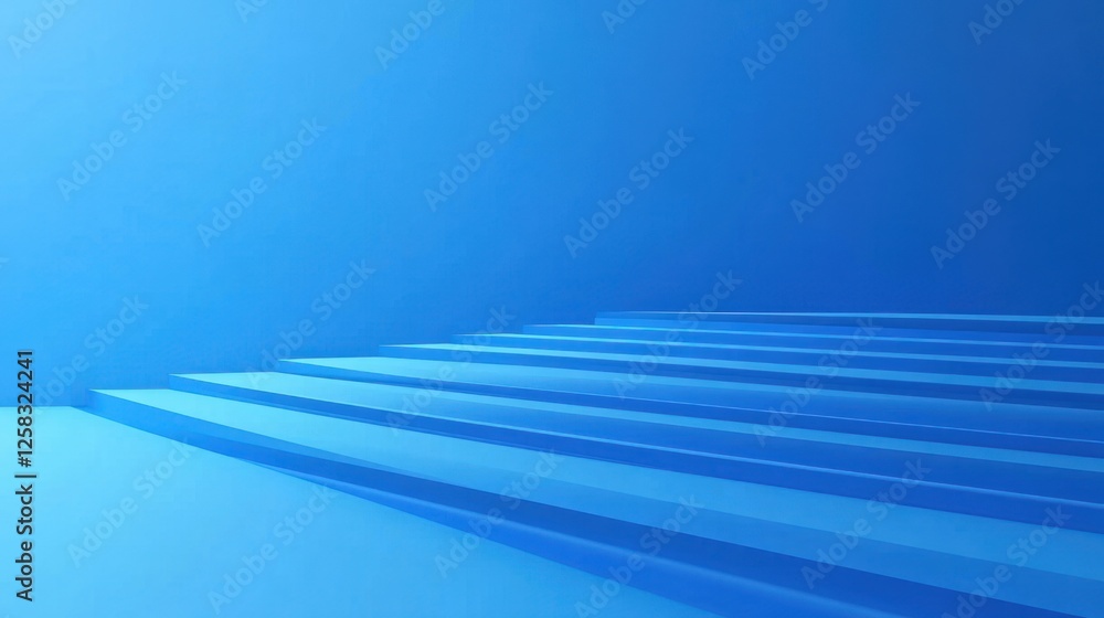 Poster a minimalist abstract composition featuring a gradient of blue tones with soft shadows and lines. pe