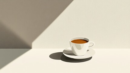 A minimalist coffee cup placed on a simple table, emphasizing its shape and the warm color of the coffee, creating an inviting atmosphere.