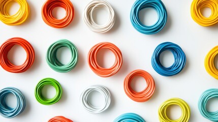 Colorful wire coils on white background; craft supplies