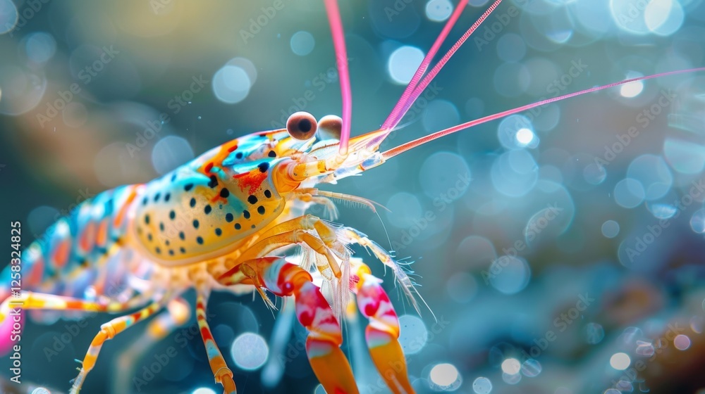 Aufkleber a brightly colored crawfish moves through the sparkling underwater environment, showcasing intricate