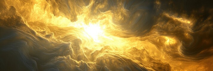 Swirling yellow and gray clouds create an ethereal atmosphere on Venus illuminated by glowing sunlight. Generative AI