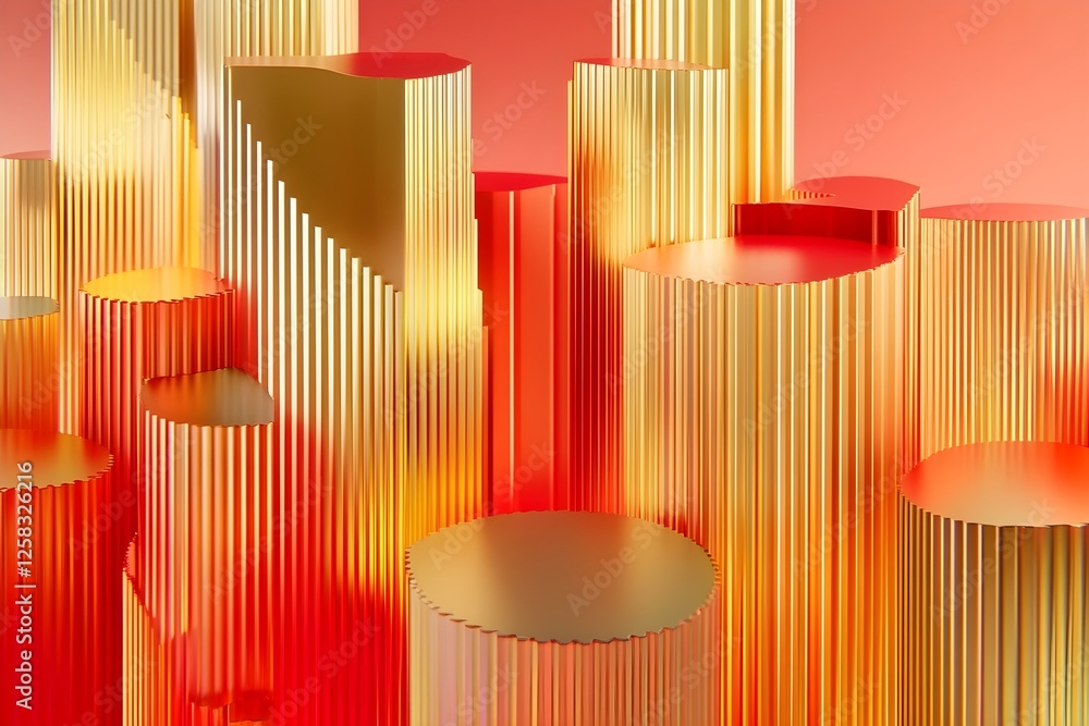 Poster abstract gold and red cylindrical columns background