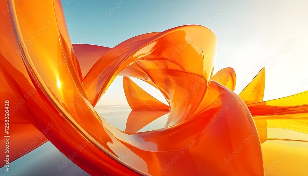 Aufkleber abstract orange gold wave background. dynamic curve flow, glossy texture, 3d rendering