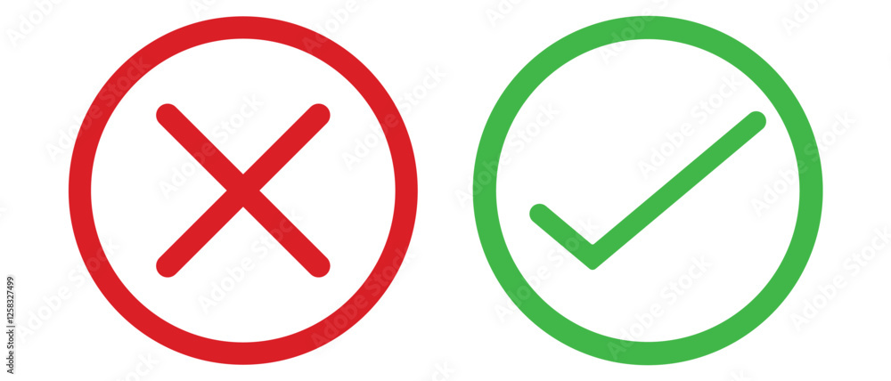 Poster cross mark and check mark icon vector, red and green check and cross icons. cross mark icon button, 