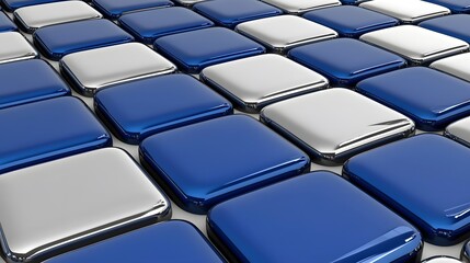 Naklejka premium Glossy Blue and Silver Square Tiles with Reflective Surface Patterns