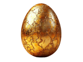 Golden egg with cracked surface, reflecting light beautifully