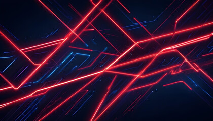 Abstract Geometric glowing red neon lights background