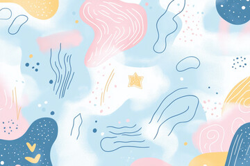 A playful pastel blue and pink abstract background with soft, flowing gradients and whimsical patterns. A fresh, joyful design perfect for youth-oriented or creative branding.