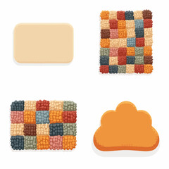 Carpets in different styles, bath mats and carpets woven from fabric pieces, decorative textile products for the floor or feet. Colorful round rolls add an elegant touch to home decoration. Vector ill