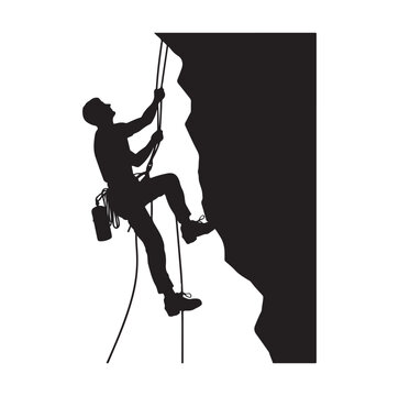 black silhouette rock climber scaling cliff clip art preview