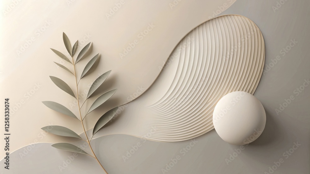 Aufkleber abstract beige and gray composition with branch and sphere