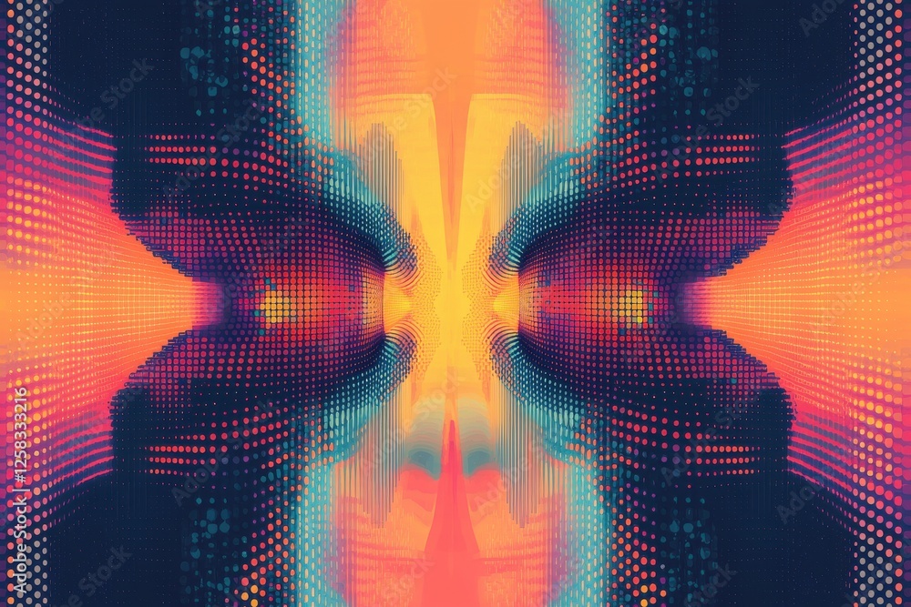 Poster an abstract colorful background with geometric shapes, halftone patterns and vibrant gradient, creat